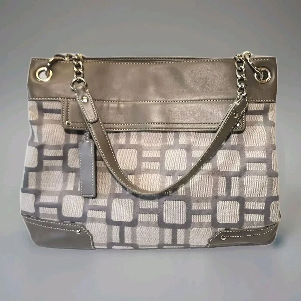 Nine West Purse Shoulder Bag Tote Geometric Blocks Platinum Gray Neutral Roomy